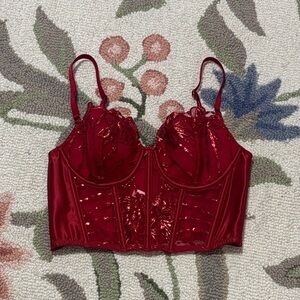 Victoria's Secret Red lace Bustier, corset Bra Top, 32C